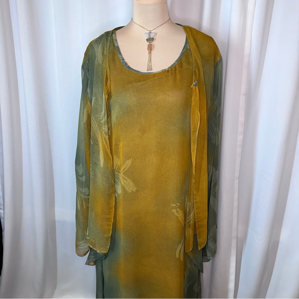 Vintage Carole Liz Sleeveless‎ Maxi Dress And Duster Set Sz 1x Earth Tones Boho